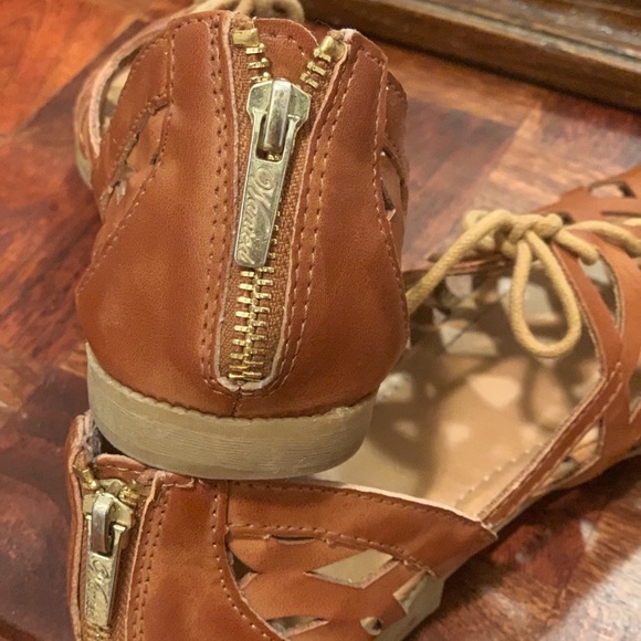 Women Roman Sandals Leather Hollow Out Peep Toe - Picture 8 of 8